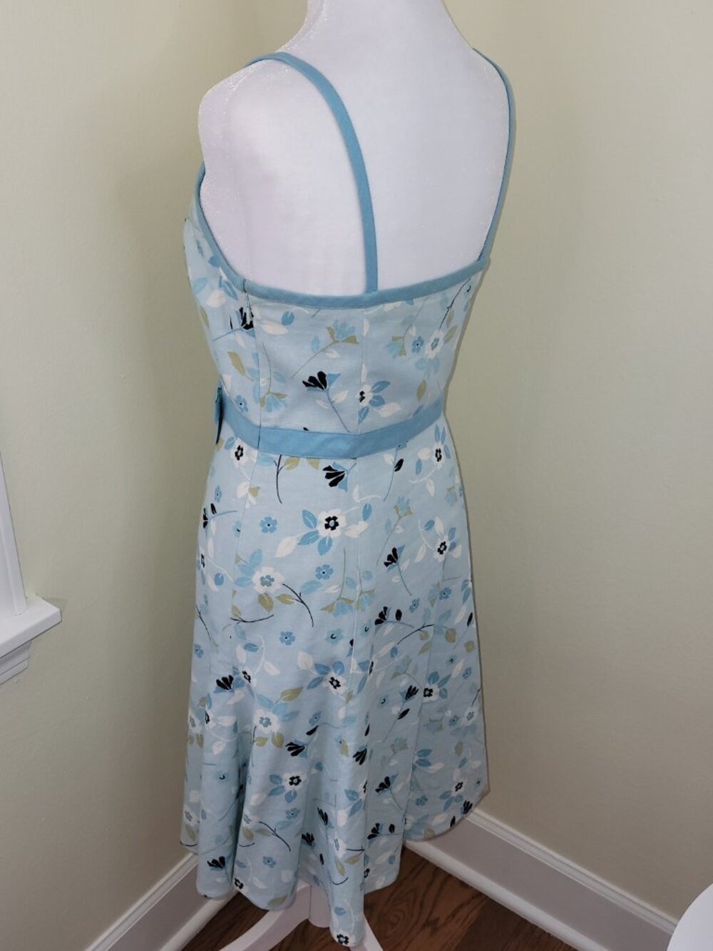Ann Taylor Loft Linen Blend Dress Lined A-line Light Blue Floral Women's Size 2P - Picture 4 of 12